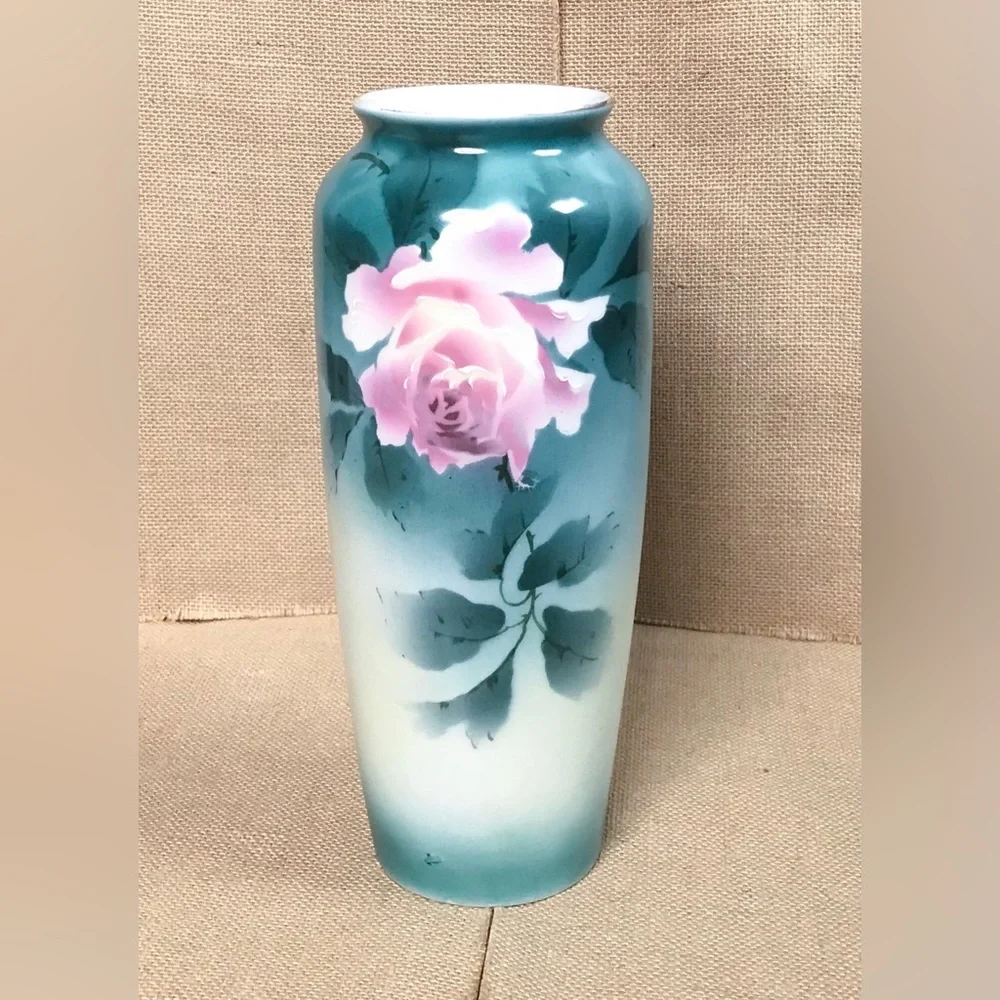 Vintage Carl Tielsch CT Altwasser Tall Floral Rose Porcelain Vase Hand Painted